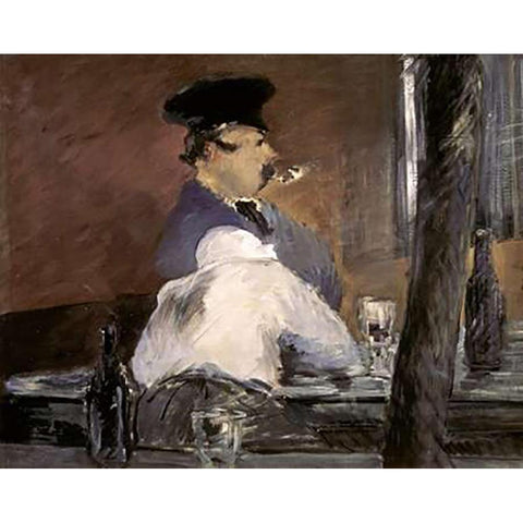 In the Bar White Modern Wood Framed Art Print by Manet, Edouard