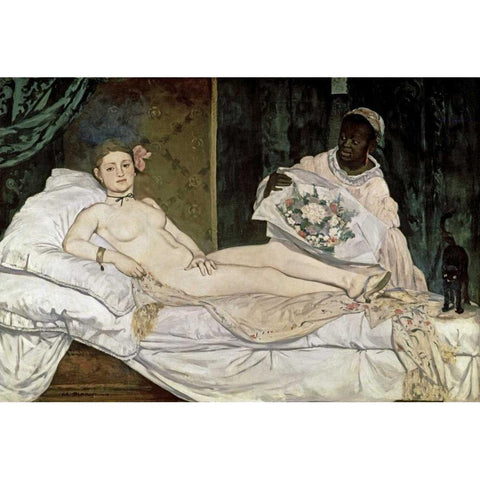 Olympia Black Modern Wood Framed Art Print with Double Matting by Manet, Edouard