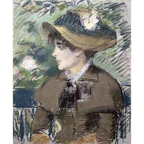 On the Bank Black Modern Wood Framed Art Print with Double Matting by Manet, Edouard