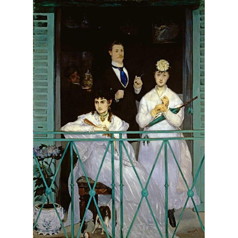 The Balcony Black Modern Wood Framed Art Print with Double Matting by Manet, Edouard