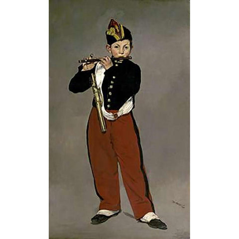 The Fifer Black Modern Wood Framed Art Print by Manet, Edouard