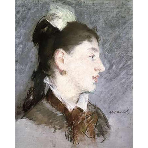 The Young Woman with a Wing Collar, Profile (La jeune fille au col casse) Gold Ornate Wood Framed Art Print with Double Matting by Manet, Edouard