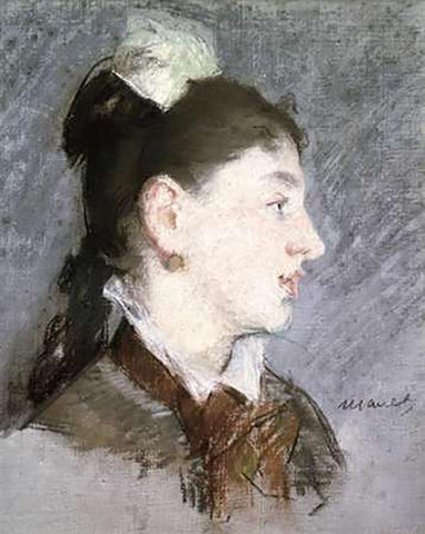 The Young Woman with a Wing Collar, Profile (La jeune fille au col casse) White Modern Wood Framed Art Print with Double Matting by Manet, Edouard