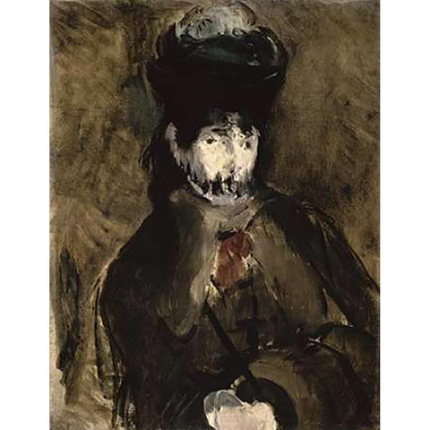 Veiled Young Woman - Portrait of Berthe Morisot Black Modern Wood Framed Art Print with Double Matting by Manet, Edouard