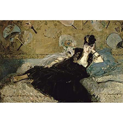 La Dame aux Eventails; Nina de Callias, 1873-74 Black Modern Wood Framed Art Print with Double Matting by Manet, Edouard