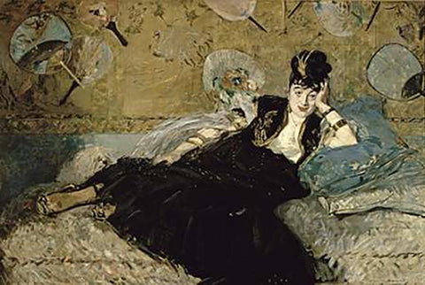 La Dame aux Eventails; Nina de Callias, 1873-74 White Modern Wood Framed Art Print with Double Matting by Manet, Edouard