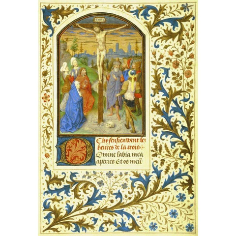 The Crucifixion : Book of Hours - Detail Black Modern Wood Framed Art Print by Marmion, Simon