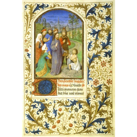 The Raising of Lazarus : Book of Hours - Detail Black Modern Wood Framed Art Print with Double Matting by Marmion, Simon