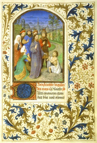The Raising of Lazarus : Book of Hours - Detail White Modern Wood Framed Art Print with Double Matting by Marmion, Simon