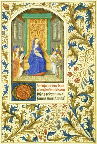The Virgin Enthroned : Book of Hours - Detail White Modern Wood Framed Art Print with Double Matting by Marmion, Simon