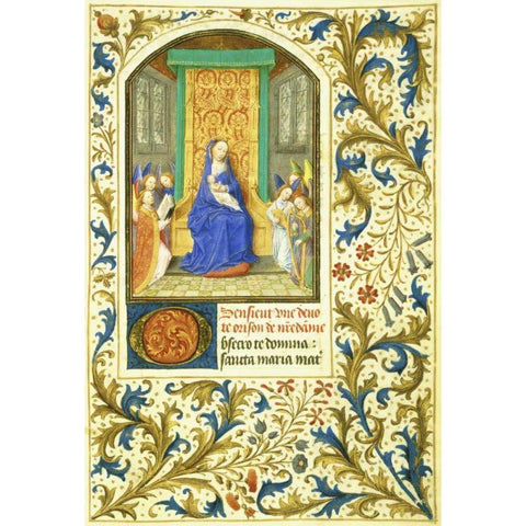 The Virgin Enthroned : Book of Hours - Detail Black Modern Wood Framed Art Print by Marmion, Simon