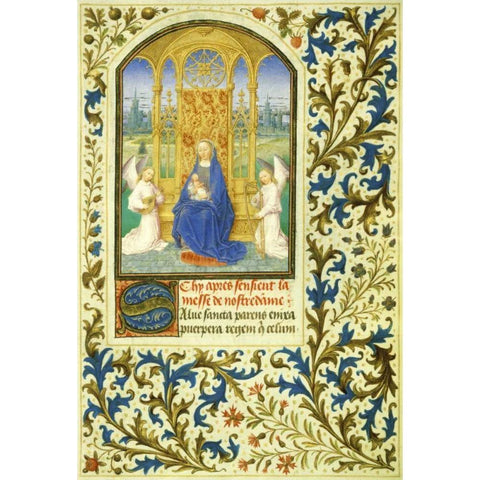 Virgin Enthroned between Angels: Book of Hours - Detail Black Modern Wood Framed Art Print with Double Matting by Marmion, Simon