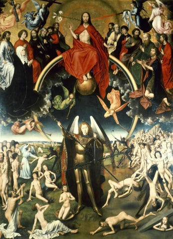 The Last Judgement White Modern Wood Framed Art Print with Double Matting by Memling, Hans
