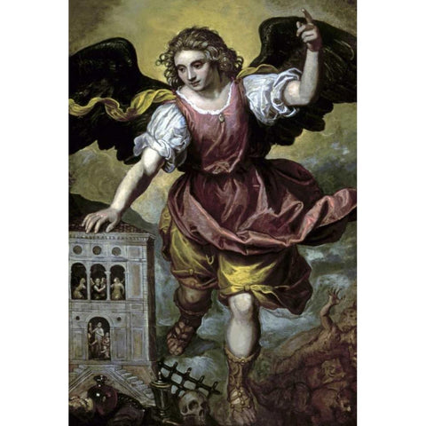 The Archangel St. Michael Gold Ornate Wood Framed Art Print with Double Matting by Mexican School