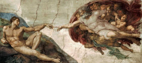 Creation of Adam - Detail Black Ornate Wood Framed Art Print with Double Matting by Michelangelo