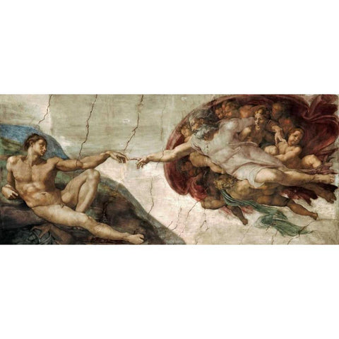 Creation of Adam - Detail White Modern Wood Framed Art Print by Michelangelo