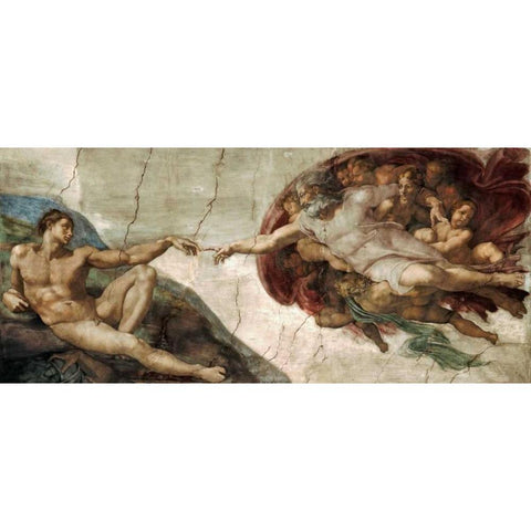 Creation of Adam - Detail Gold Ornate Wood Framed Art Print with Double Matting by Michelangelo