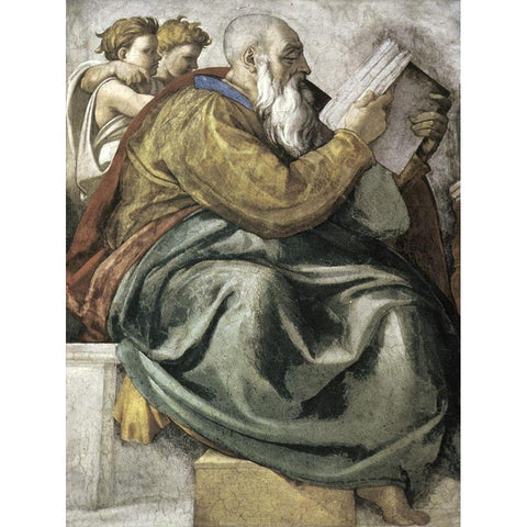 The Prophet Zechariah White Modern Wood Framed Art Print by Michelangelo