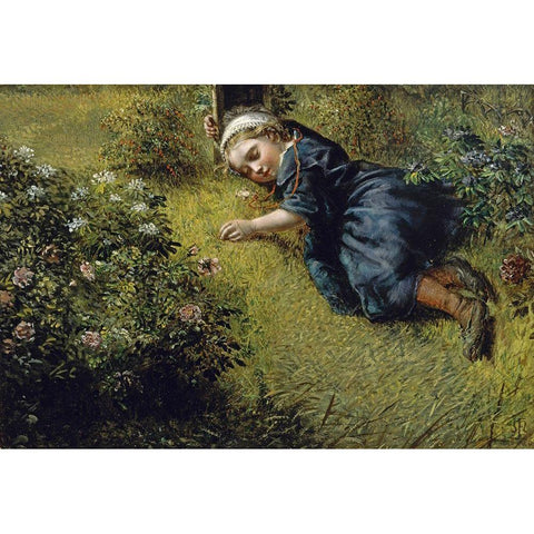 Garden Slumber Gold Ornate Wood Framed Art Print with Double Matting by Millais, John Everett