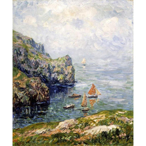 Foggy Time, Brizellec, Finistere Gold Ornate Wood Framed Art Print with Double Matting by Moret, Henry
