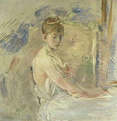 Jeune Femme se Levant White Modern Wood Framed Art Print with Double Matting by Morisot, Berthe