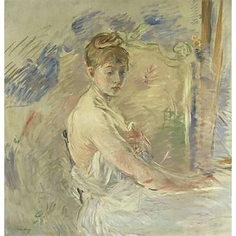 Jeune Femme se Levant White Modern Wood Framed Art Print by Morisot, Berthe