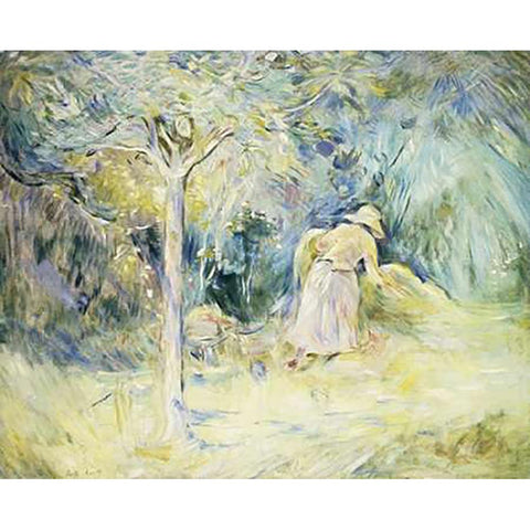 Les Foins a Mezy White Modern Wood Framed Art Print by Morisot, Berthe