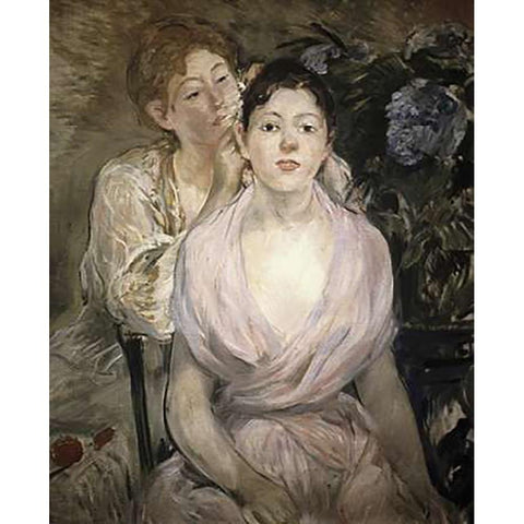 LHortensia Black Modern Wood Framed Art Print with Double Matting by Morisot, Berthe