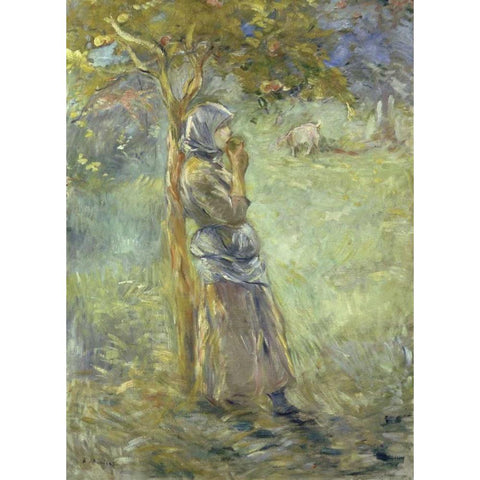 Under the Apple Tree Black Modern Wood Framed Art Print with Double Matting by Morisot, Berthe