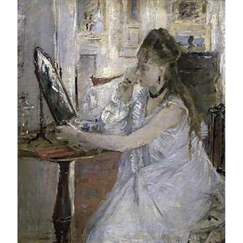 Young Woman Powdering Herself Black Modern Wood Framed Art Print with Double Matting by Morisot, Berthe