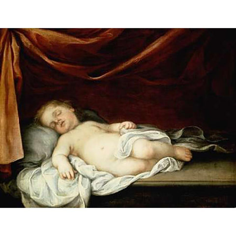 The Museumist Child Asleep Black Modern Wood Framed Art Print with Double Matting by Murillo, Bartolome Esteban