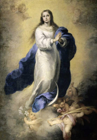 The Immaculate Conception White Modern Wood Framed Art Print with Double Matting by Murillo, Bartolome Esteban