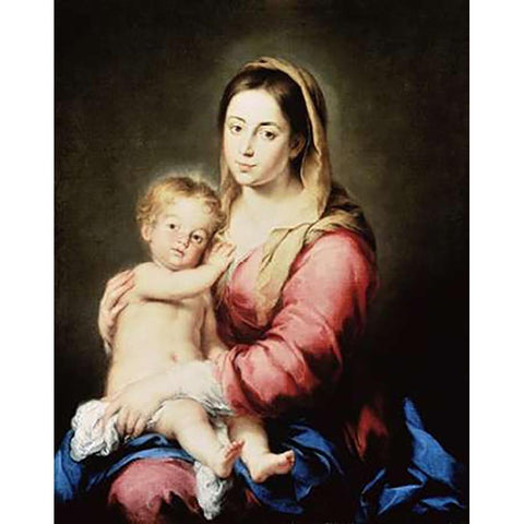 The Virgin and Child Gold Ornate Wood Framed Art Print with Double Matting by Murillo, Bartolome Esteban