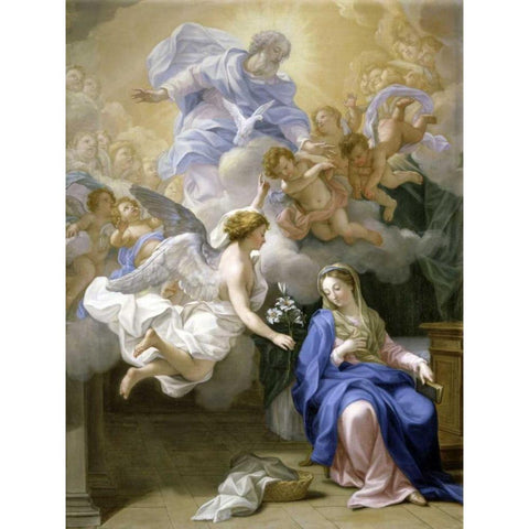 The Annunciation Gold Ornate Wood Framed Art Print with Double Matting by Odazzi, Giovanni