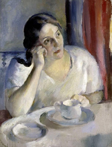 A Cup of Tea La Tasse de Th White Modern Wood Framed Art Print with Double Matting by Ottman, Henri