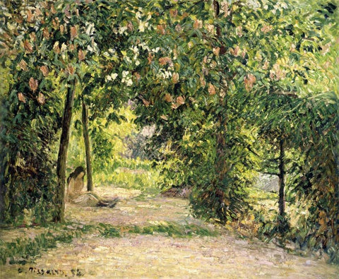 The Garden in Springtime at Eragny White Modern Wood Framed Art Print with Double Matting by Pissarro, Camille