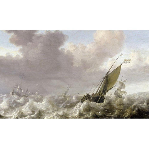 Dutch Windships Black Modern Wood Framed Art Print with Double Matting by Porcellis, Julius