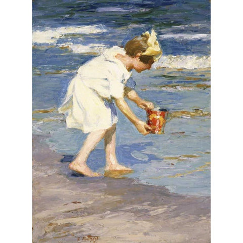 Brighton Beach Black Modern Wood Framed Art Print with Double Matting by Potthast, Edward Henry
