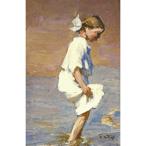Wading at the Shore Black Modern Wood Framed Art Print with Double Matting by Potthast, Edward Henry