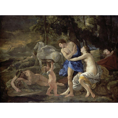 Cephalus and Aurora Gold Ornate Wood Framed Art Print with Double Matting by Poussin, Nicolas