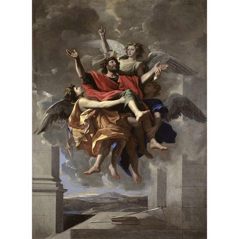 Ecstasy of St. Paul Gold Ornate Wood Framed Art Print with Double Matting by Poussin, Nicolas