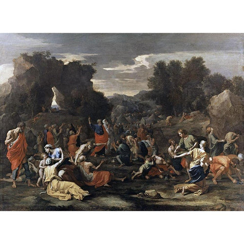 Manna from Heaven White Modern Wood Framed Art Print by Poussin, Nicolas