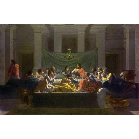 The Last Supper Gold Ornate Wood Framed Art Print with Double Matting by Poussin, Nicolas