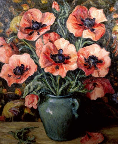 Poppies, ca. 1940 Black Ornate Wood Framed Art Print with Double Matting by Rand, Henry