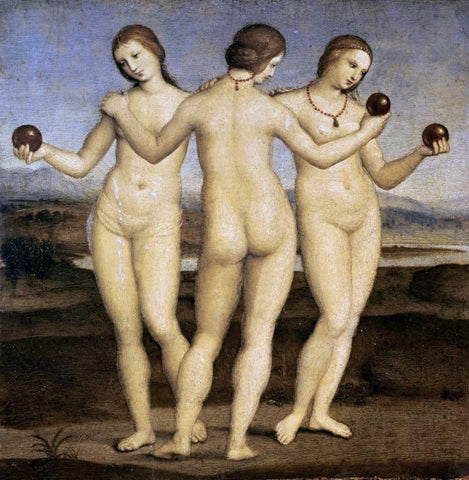 The Three Graces White Modern Wood Framed Art Print with Double Matting by Raphael