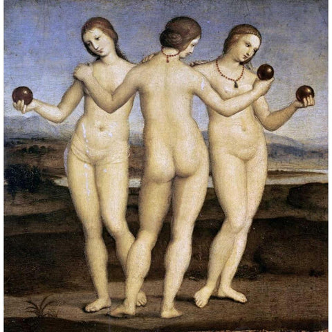 The Three Graces Gold Ornate Wood Framed Art Print with Double Matting by Raphael