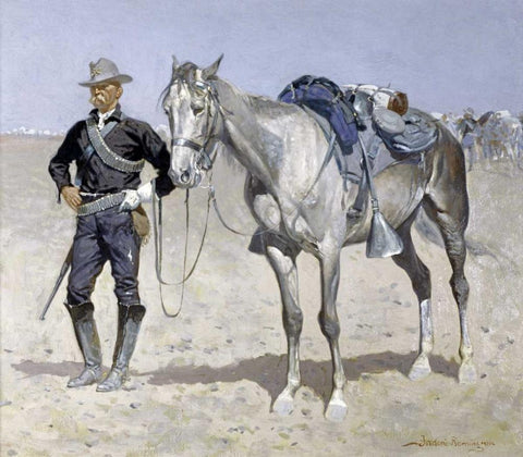 Trooper of the Plains White Modern Wood Framed Art Print with Double Matting by Remington, Frederic