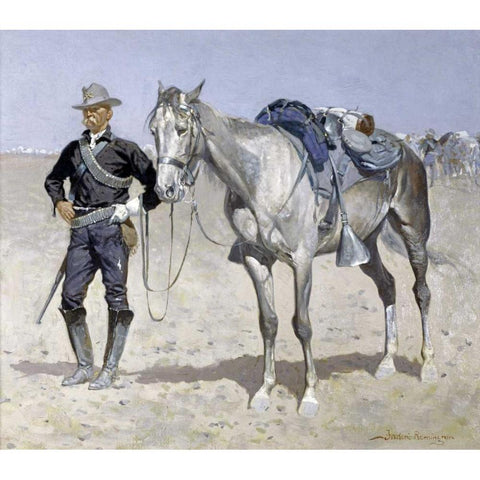 Trooper of the Plains Black Modern Wood Framed Art Print by Remington, Frederic