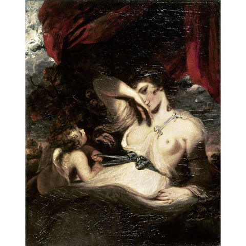 Venus and Amor Gold Ornate Wood Framed Art Print with Double Matting by Reynolds, Joshua