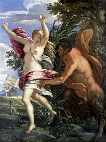 Pan and Syrinx White Modern Wood Framed Art Print with Double Matting by Ricci, Sebastiano